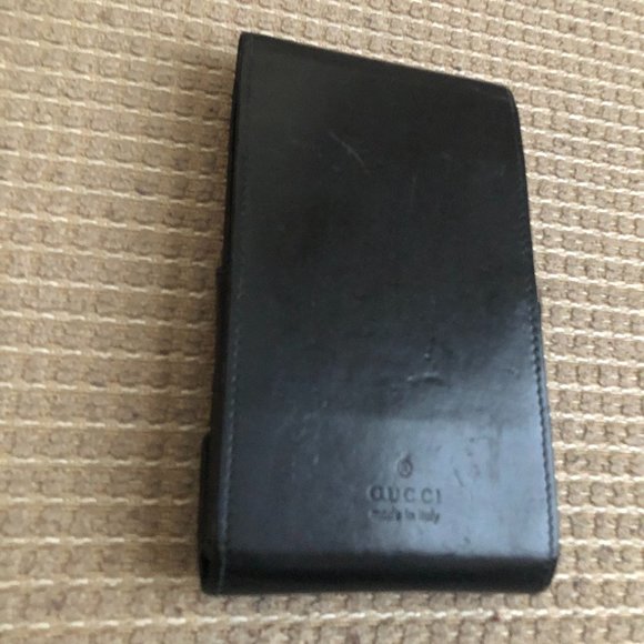 Gucci Black Leather Phone Pouch Case